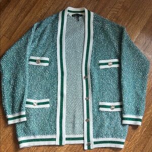 Maje Green and White Knit Cardigan